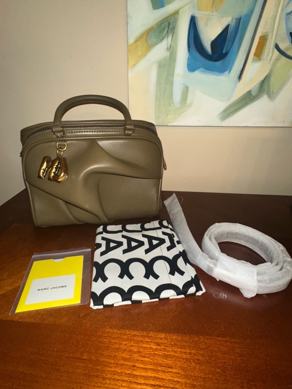 Marc Jacobs the small wave Olive Leather Satchel with Gold Charm Accent